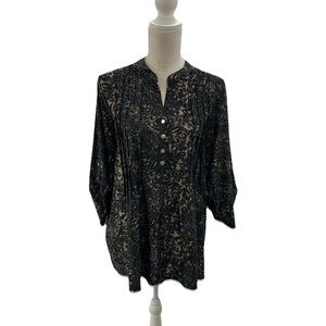 Notations Women's Plus 1X Black and Brown Patterned Top